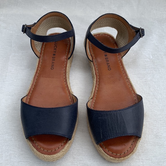 Lucky Brand Flairr Blue Leather Espadrilles Sandals - Picture 2 of 12